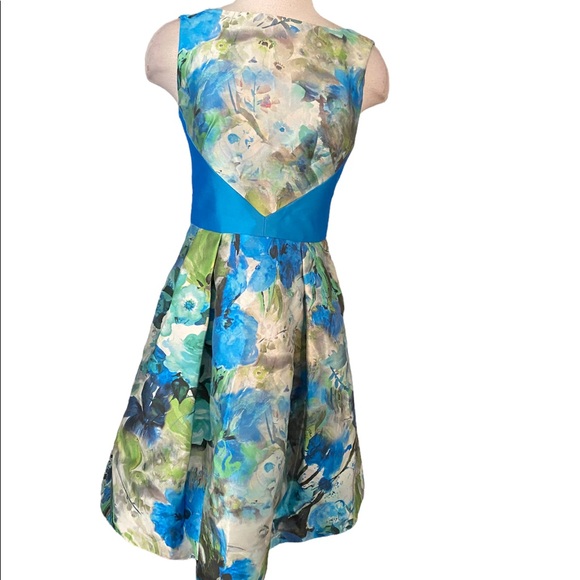 THEIA floral blue dress sz-4 - Picture 2 of 7